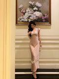 Hyphadao French Sheath V Neckline Long Pink Prom Dresses Birthday Outfits Evening Gown SD1053
