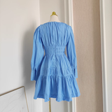 Hyphadao A line V Neckline Long Sleeves Spring Blue Casual Dress Beach Holiday Dresses SD323
