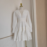 Hyphadao A line V Neckline Long Sleeves Spring White Casual Dress Beach Holiday Dresses SD324
